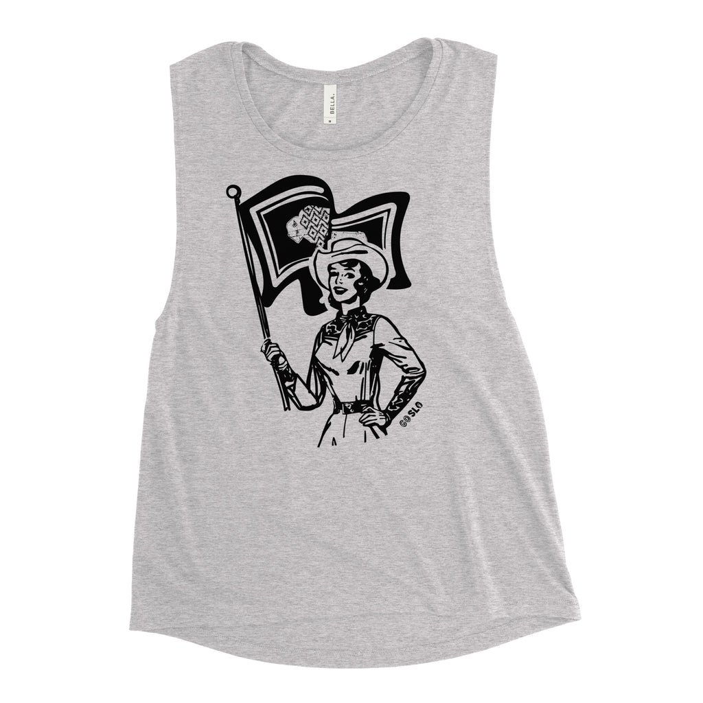 Gals Wyo Flag Cowgirl Muscle Tank