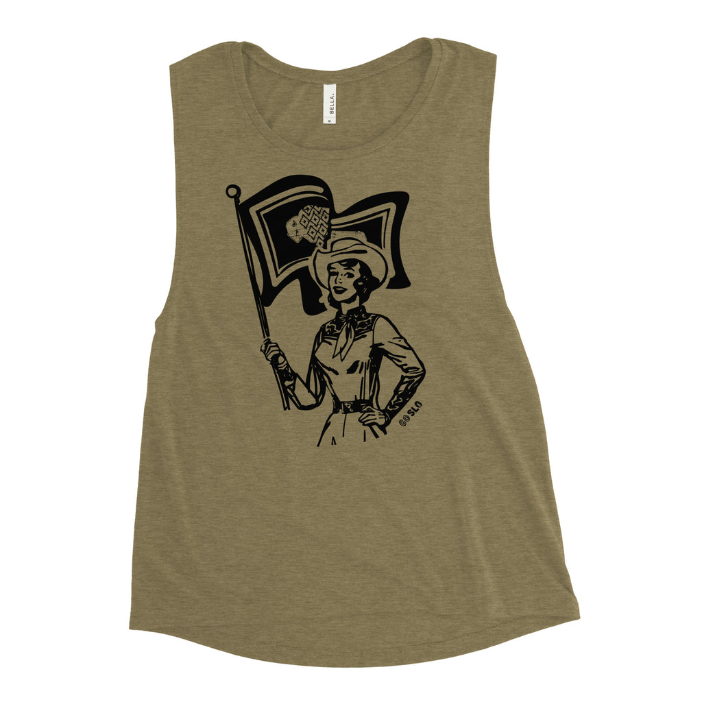 Gals Wyo Flag Cowgirl Muscle Tank