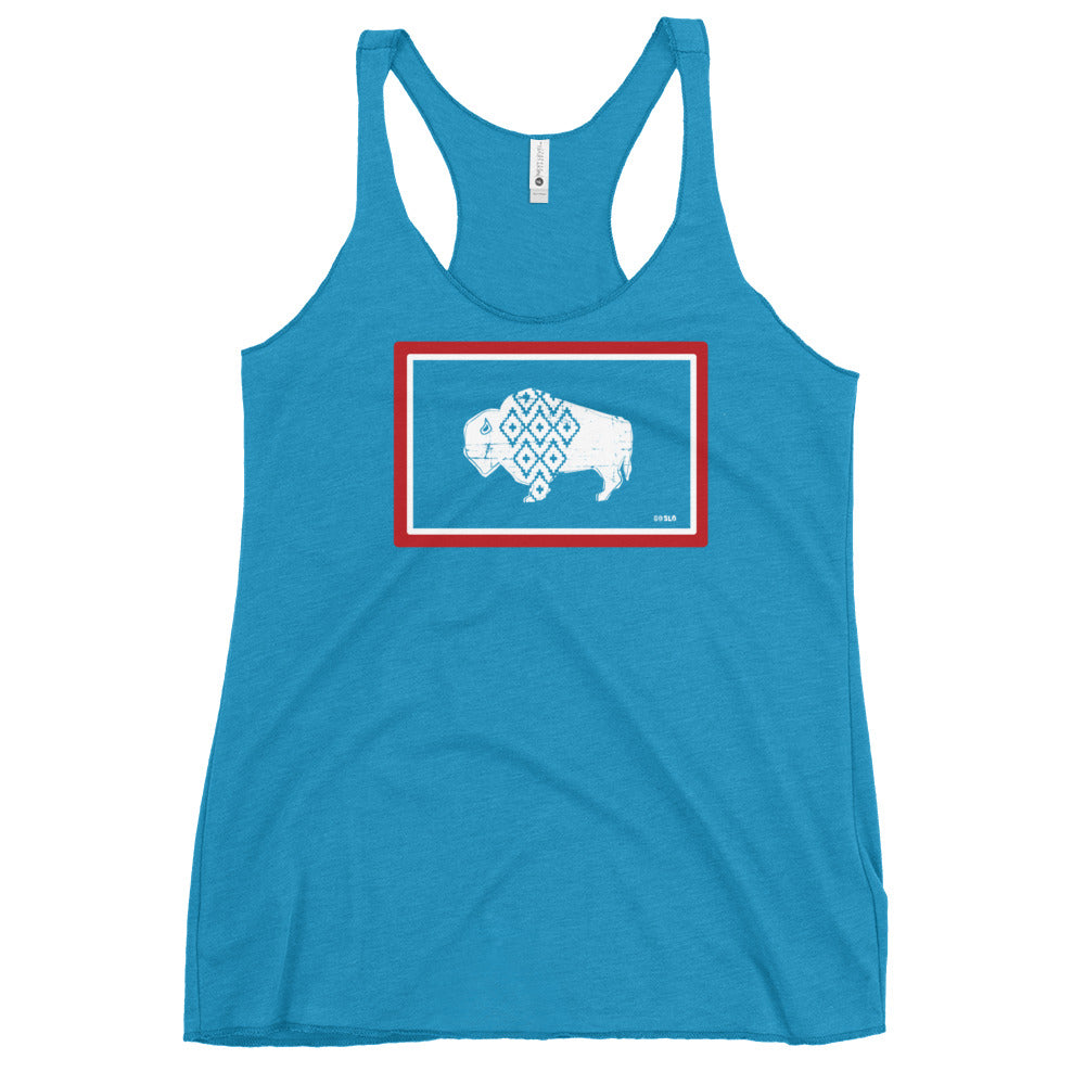 Gals Go Slo Wyo Flag Racerback Tank