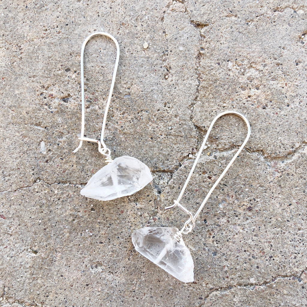 Quartz Drop Earrings // Silver