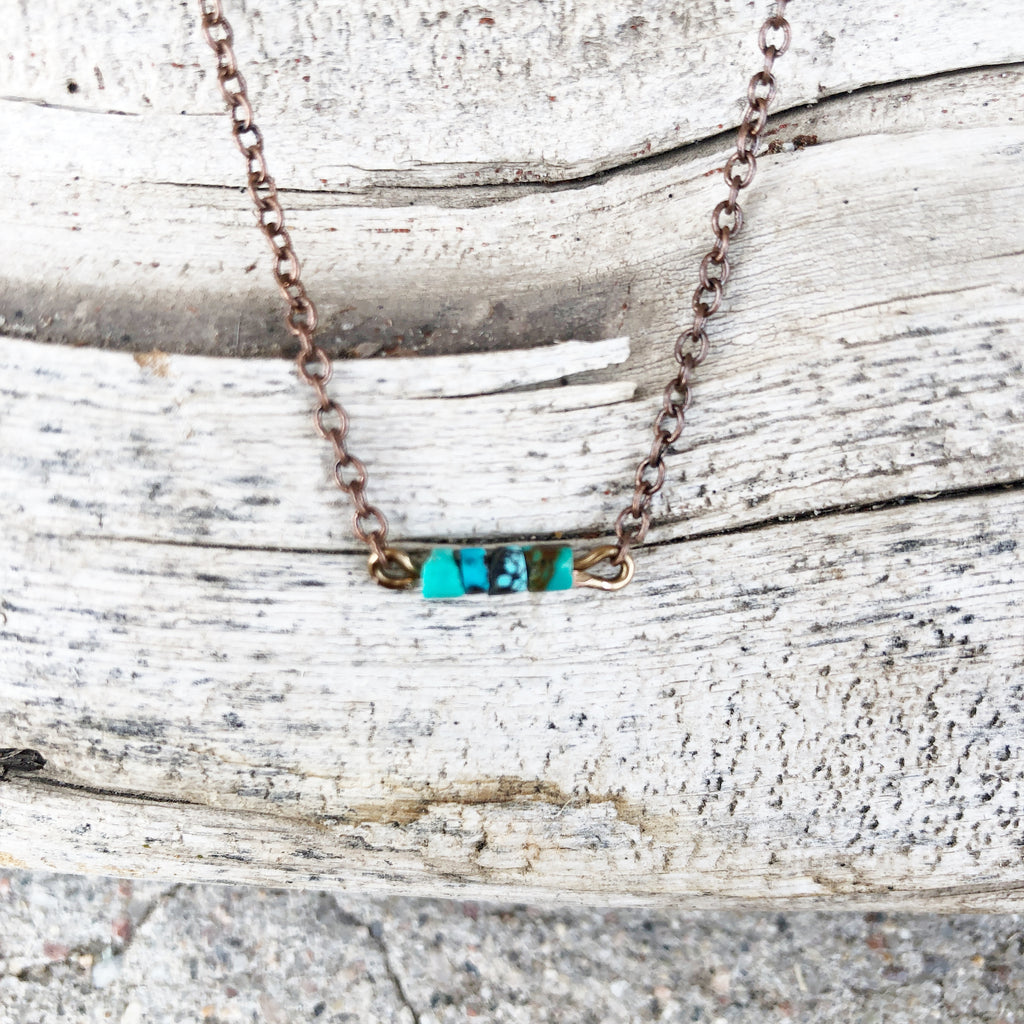 Long Heishi Turq + Copper Necklace // 33"