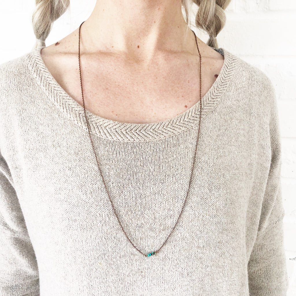 Long Heishi Turq + Copper Necklace // 33"