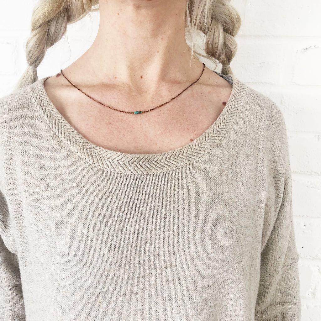 Short Heishi Turq + Copper Necklace // 16"