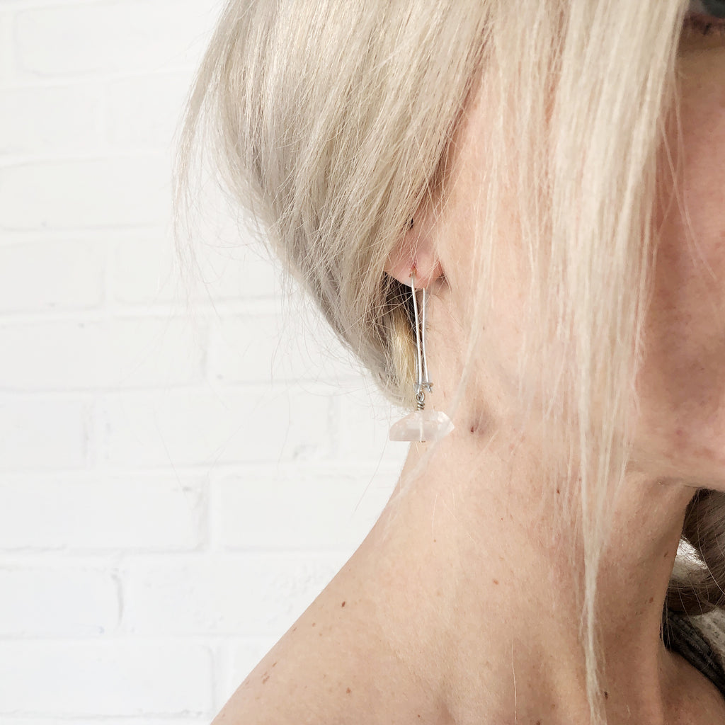 Quartz Drop Earrings // Silver