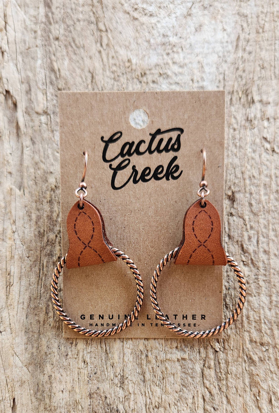 Cactus Creek "Lari Dee"  Handmade Boot Stitch Leather & Rope Earrings