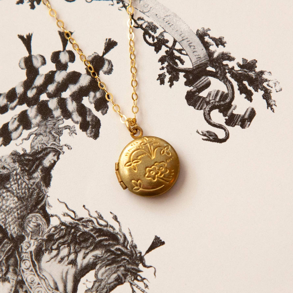 Kindred Objects - Vintage Mini Round Locket Necklace (Floral)
