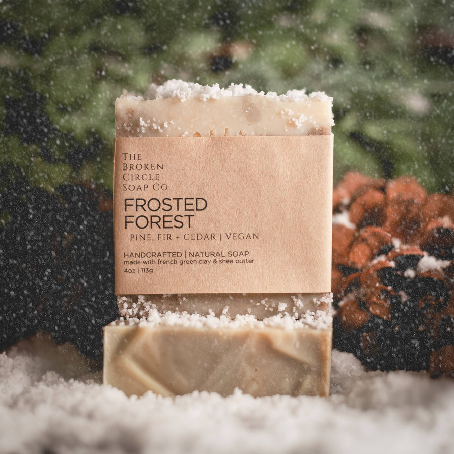 The Broken Circle Soap Co - Frosted Forest Artisan Soap – Pine, Cedar & Fir Needle Bar for Refreshing Winter Skin