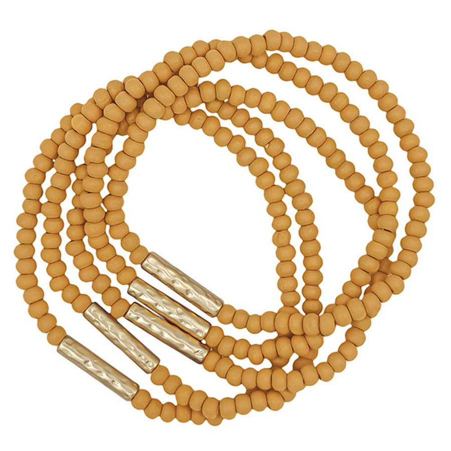 JOIA ACCESSORIES - 5 SET METAL BAR AC 4MM WOOD BEAD BRACELET, TB 1174