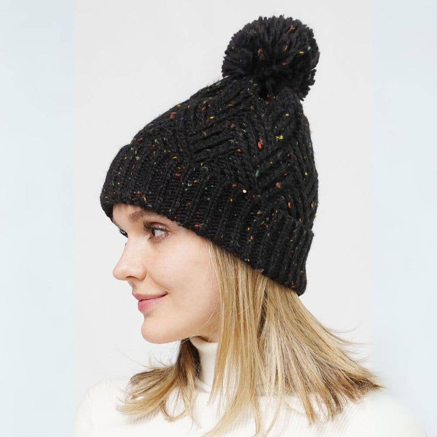 JOIA ACCESSORIES - CONFETTI KNIT BEANIE W POM POM, EHT 10670