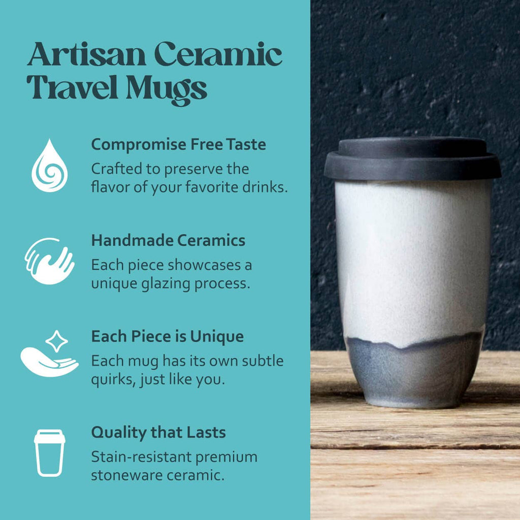 Nova Ceramics Travel Mugs - Pluto Ceramic Travel Cup 12oz | Coffee Cups Ceramic