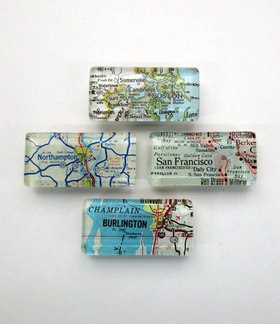 Tanner Glass - Magnet - Vintage Map - Rectangle - you choose the locations