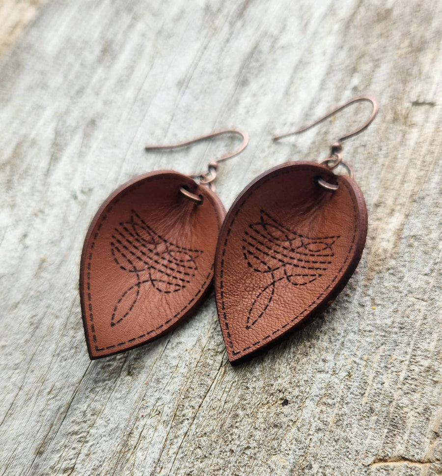 Cactus Creek  "Waco"  Handmade Bootstitch Leather Earrings