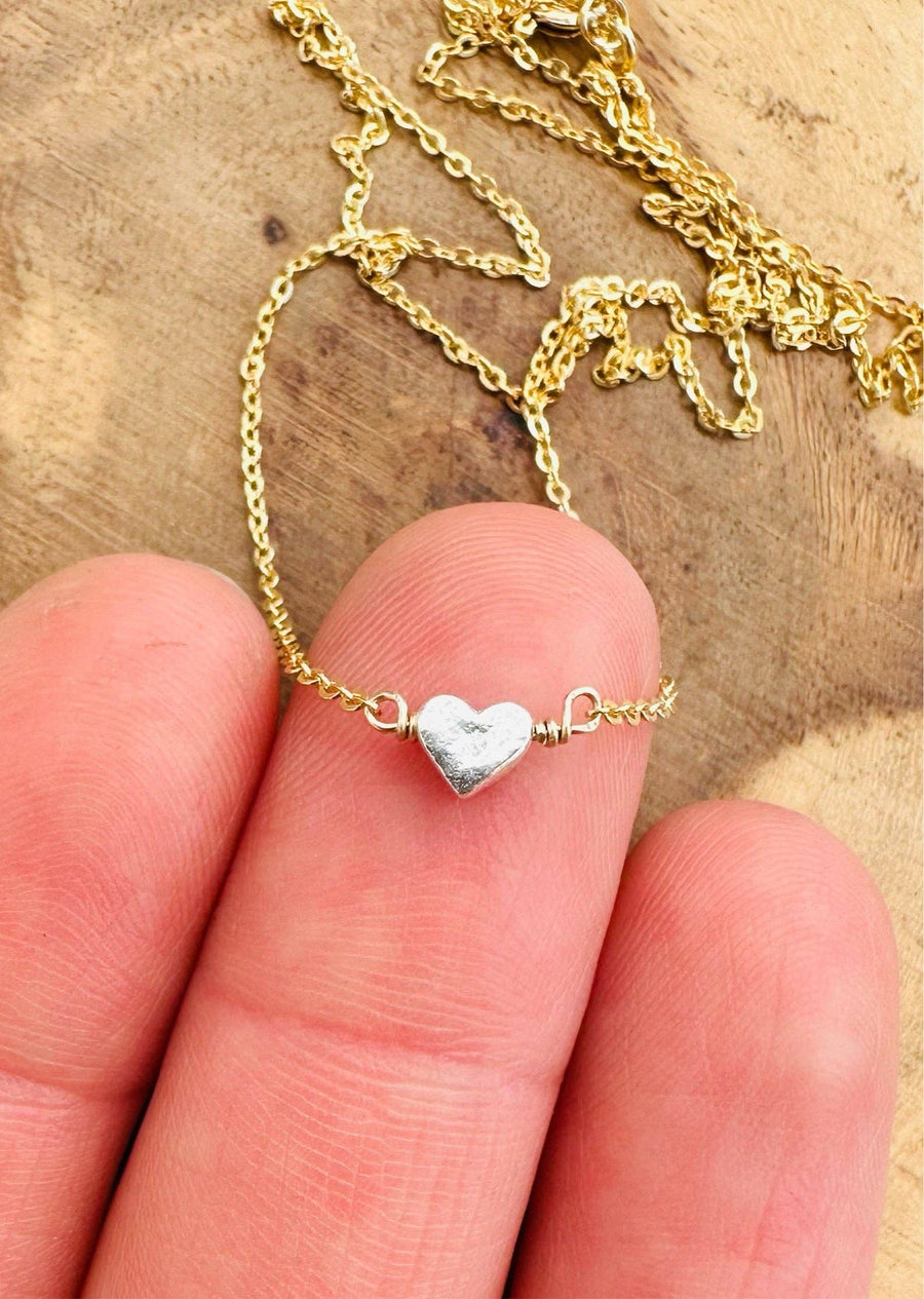 Notions of Lovely - Pixie Heart Necklace - 14k Gold Fill & Fine Silver