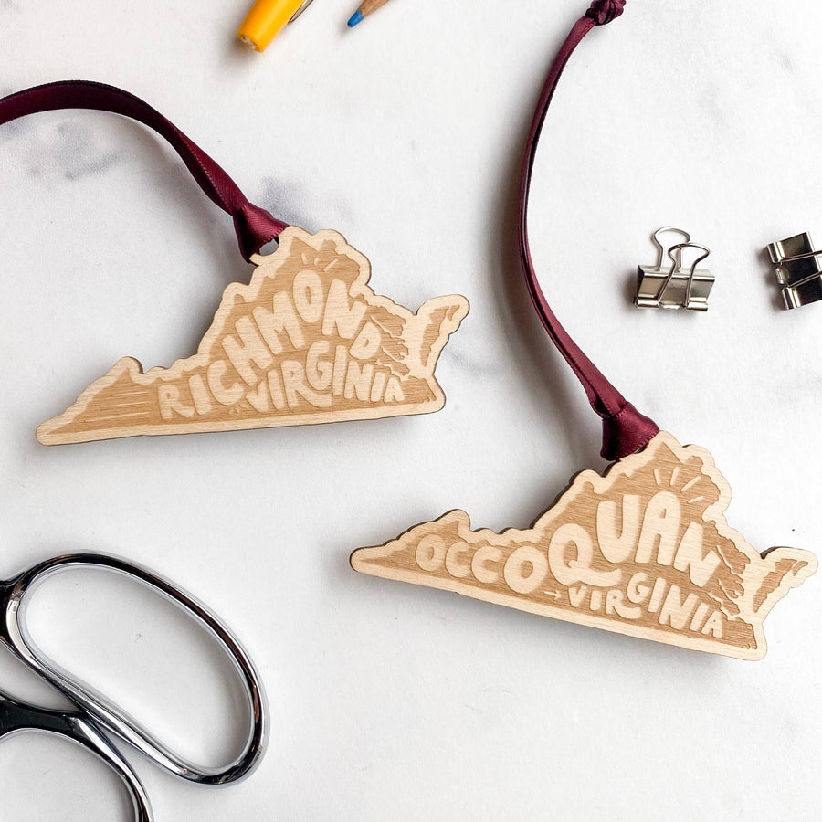 Billie Claire Illustration (Handmade) - Custom City-Specific Wood Ornaments