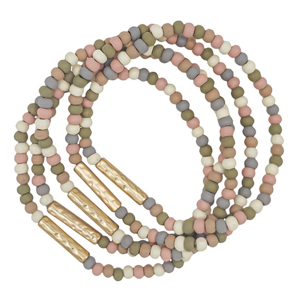 JOIA ACCESSORIES - 5 SET METAL BAR AC 4MM WOOD BEAD BRACELET, TB 1174