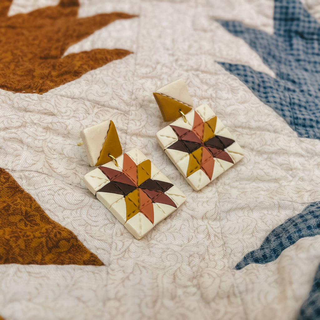 Sydni Carlson Art - Quilted Style Stud Dangle Earrings | Fall Star