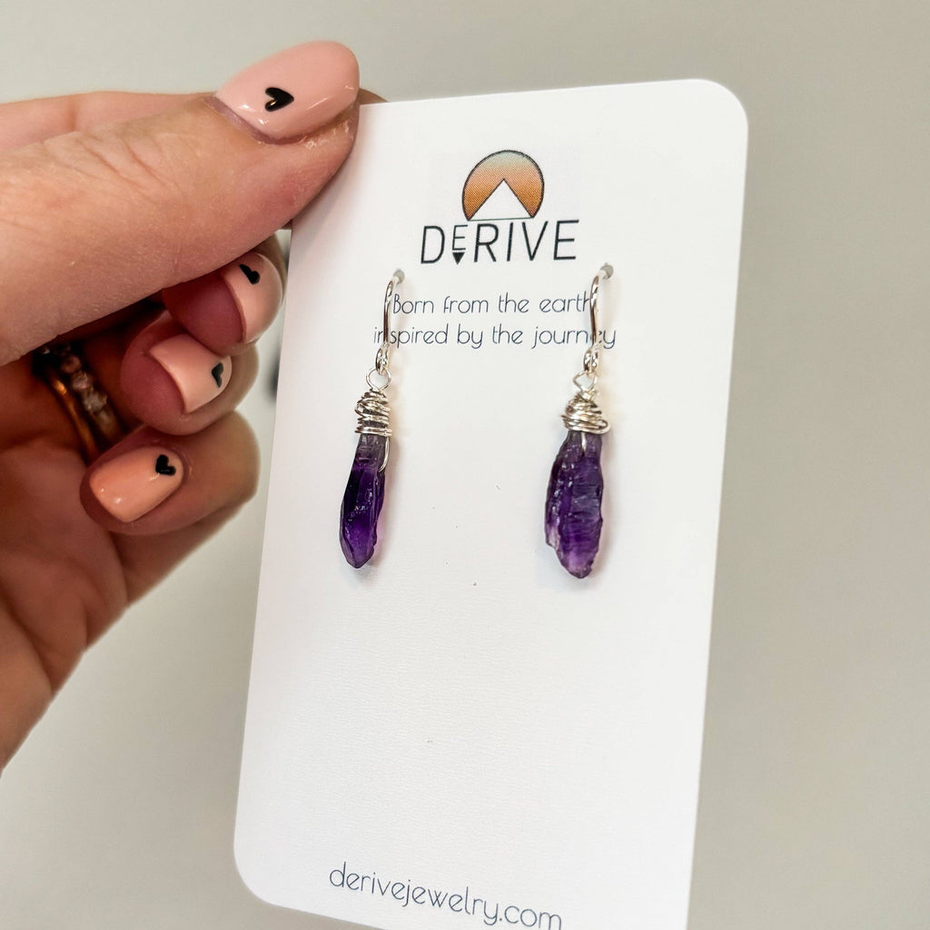 Derive Jewelry - Mini Amethyst Point Drop Earrings in 14k Gold Fill or Sterling Silver