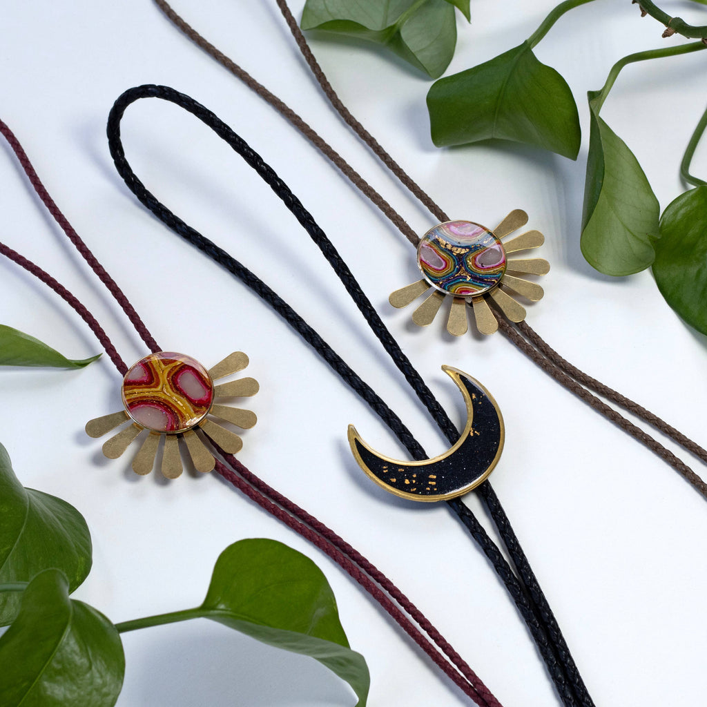 Ginger Sapp Jewelry - Yellow Floral Triangle Bolo Tie | Polymer Clay | Handmade