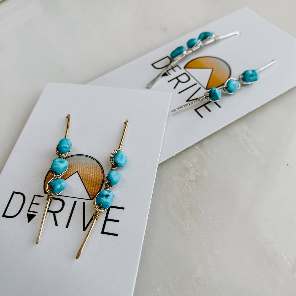 Derive Jewelry - Pacific Threader Earrings with Kingman Turquoise