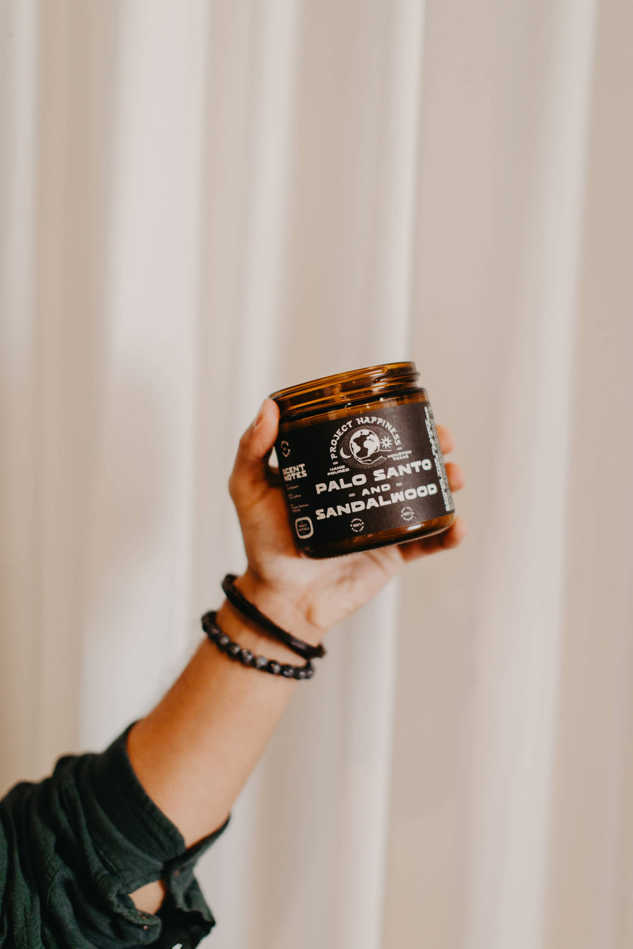Project Happiness Candle Co. - Palo Santo and Sandalwood Soy Candle - 8oz