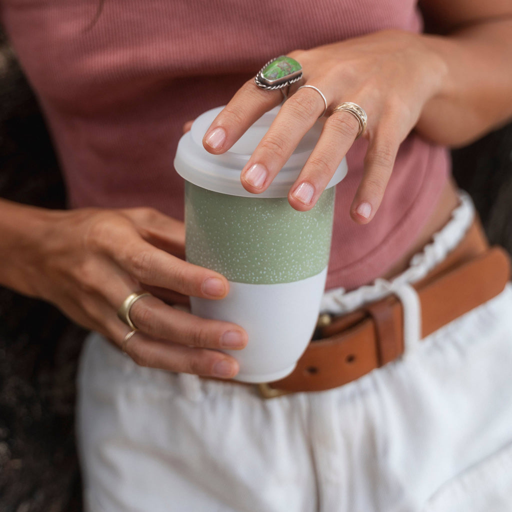 Nova Ceramics Travel Mugs - Sage Green Ceramic Travel Mug – 12oz Reusable Cup - Matcha