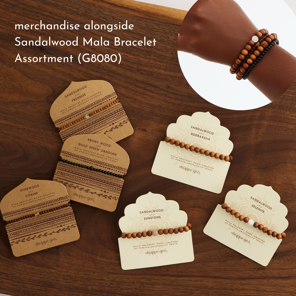 GeoCentral - Sacred Wood Mala Meditation Bracelet Asst (4mm)