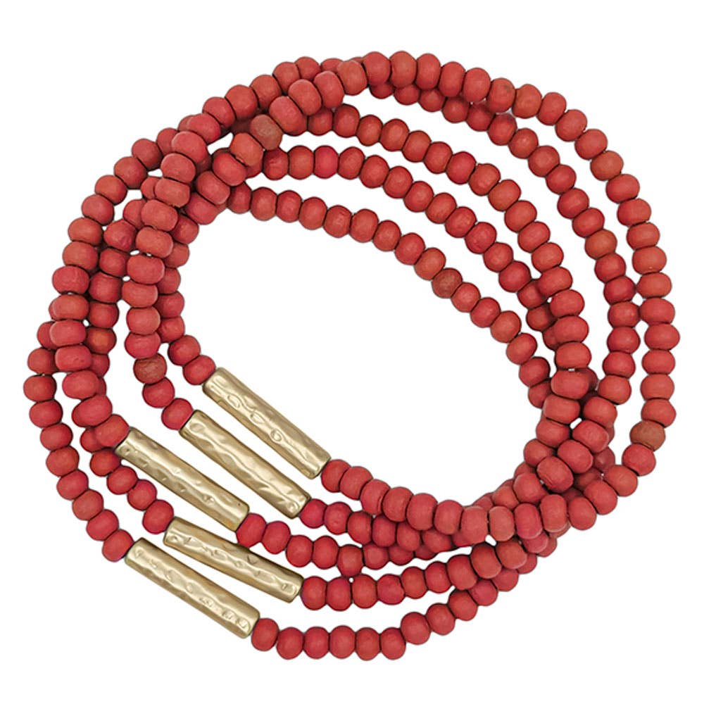 JOIA ACCESSORIES - 5 SET METAL BAR AC 4MM WOOD BEAD BRACELET, TB 1174