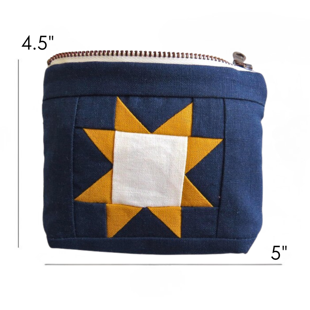 PaperFromHeaven - Navy + Gold Quilted Linen Pouch – Sawtooth Star Design