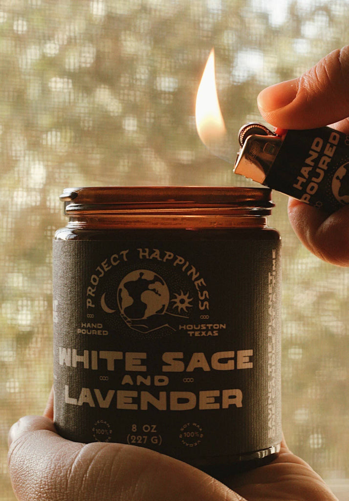 Project Happiness Candle Co. - White Sage and Lavender Soy Candle - 8oz | Spring Scent