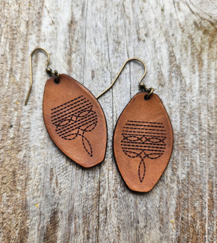 Cactus Creek  "Dallas"  Handmade Tooled Leather Western Earrings