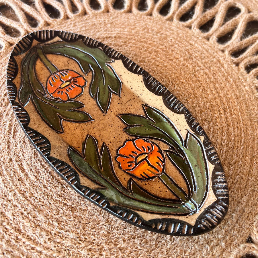 Tough Kitty Designs - Globe Mallow Sgraffito Trinket Dish