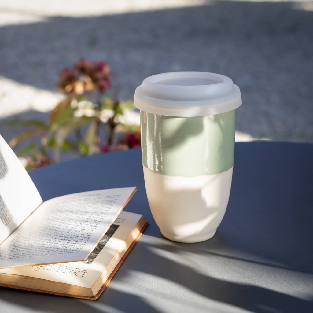 Nova Ceramics Travel Mugs - Sage Green Ceramic Travel Mug – 12oz Reusable Cup - Matcha