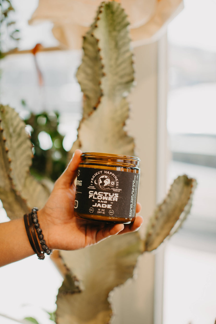 Project Happiness Candle Co. - Cactus Flower and Jade Soy Candle - 8oz | Spring Scent