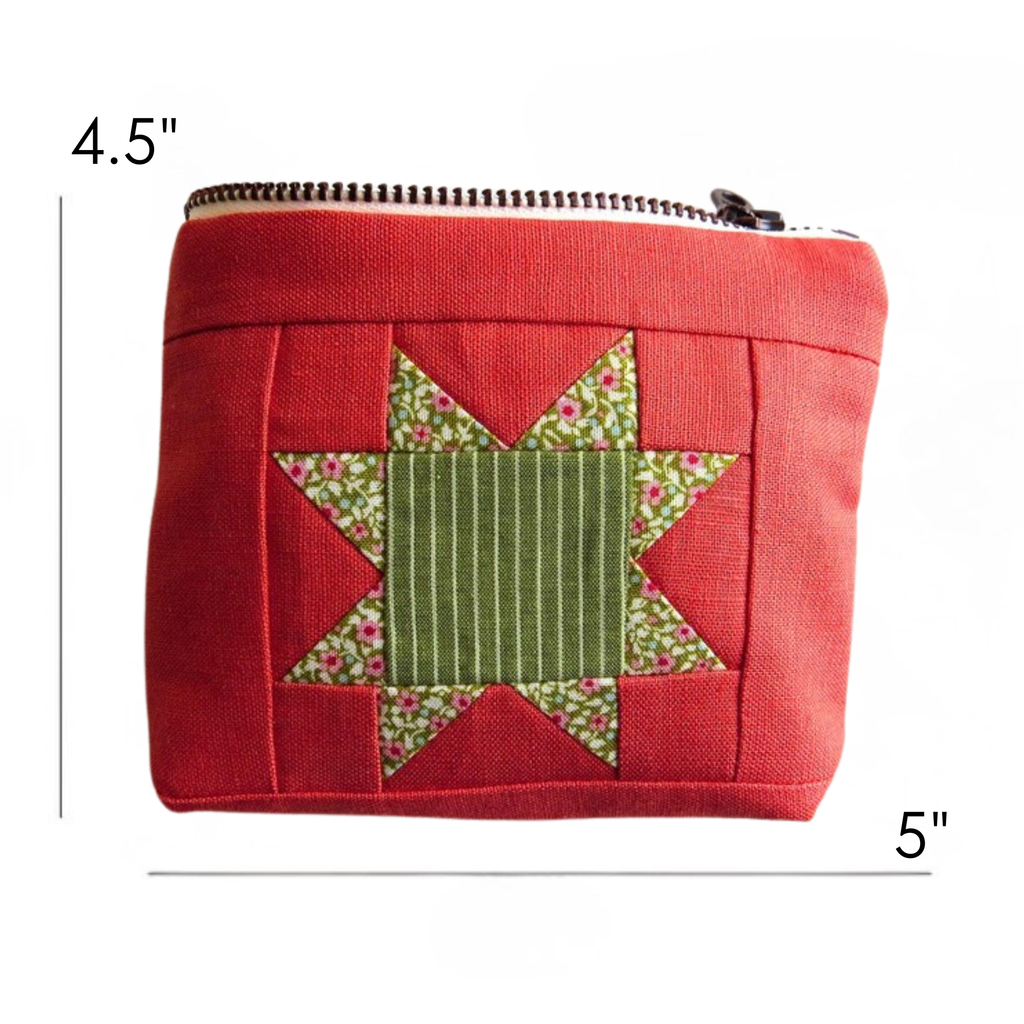 PaperFromHeaven - Handmade Quilted Linen Pouch – Flower Sawtooth Star Design