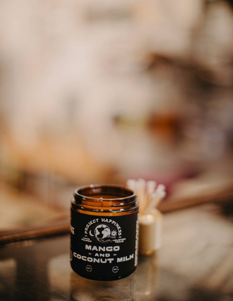 Project Happiness Candle Co. - Mango and Coconut Milk Soy Candle - 8oz | Spring Scent
