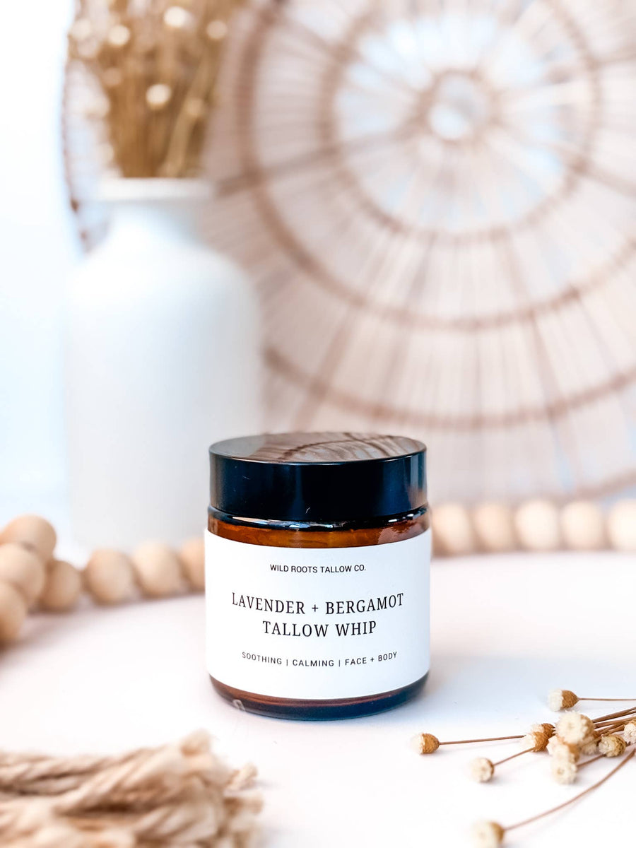 Wild Roots Tallow Co. - Lavender  Bergamot Whipped Balm | Beef Tallow Moisturizer 