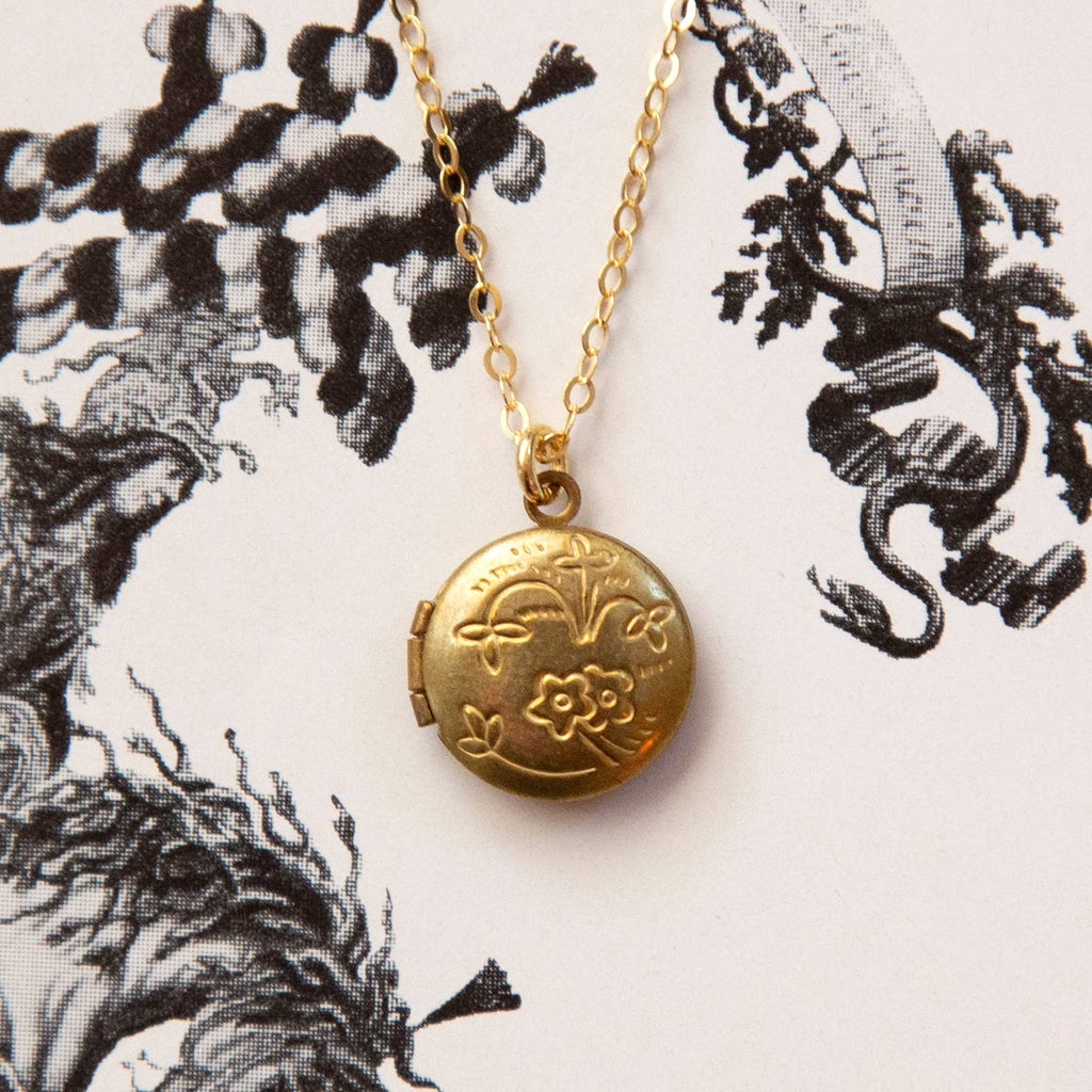 Kindred Objects - Vintage Mini Round Locket Necklace (Floral)
