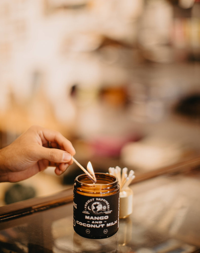 Project Happiness Candle Co. - Mango and Coconut Milk Soy Candle - 8oz | Spring Scent