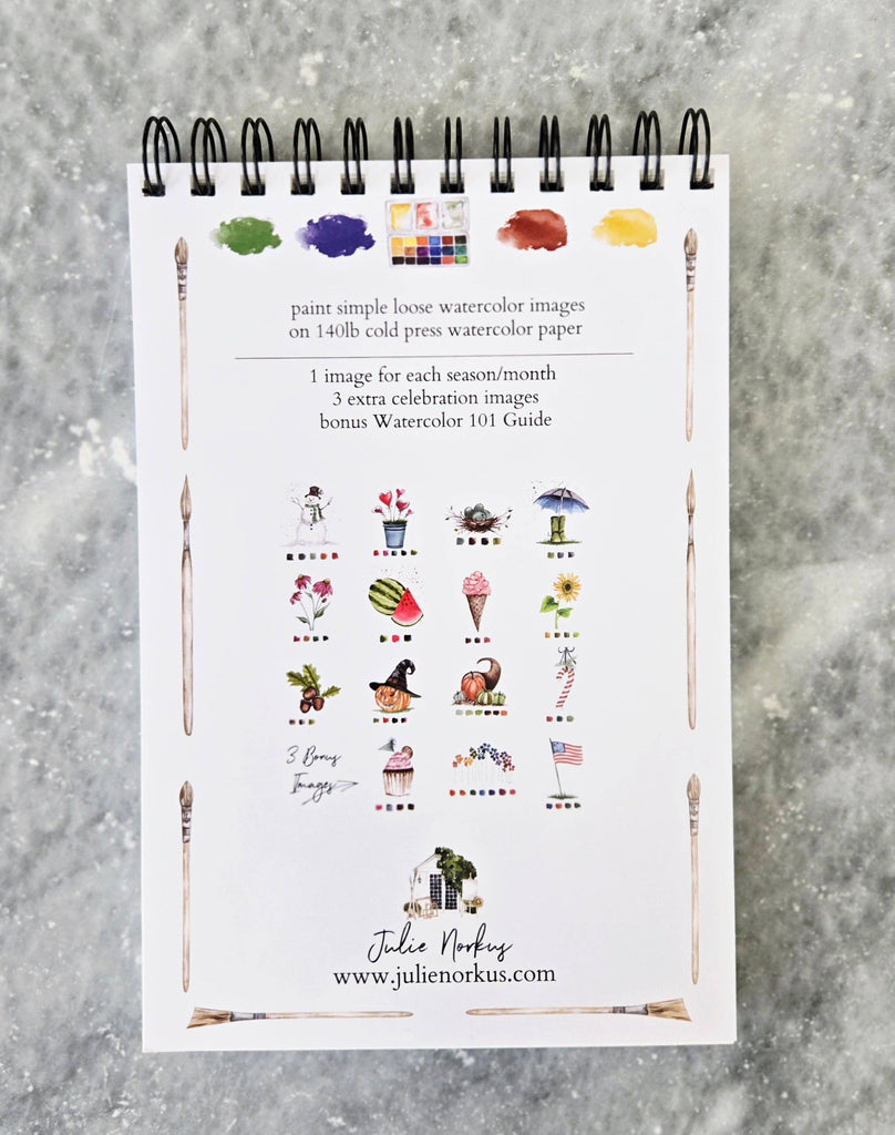 Julie Norkus - Watercolor Workbook, Spiral Bound 12 Months of Watercolor