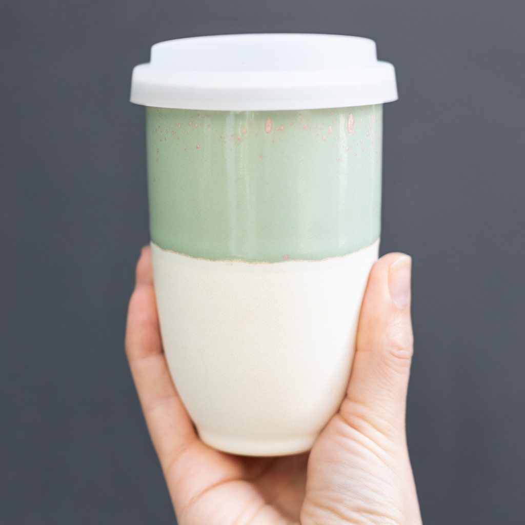 Nova Ceramics Travel Mugs - Sage Green Ceramic Travel Mug – 12oz Reusable Cup - Matcha