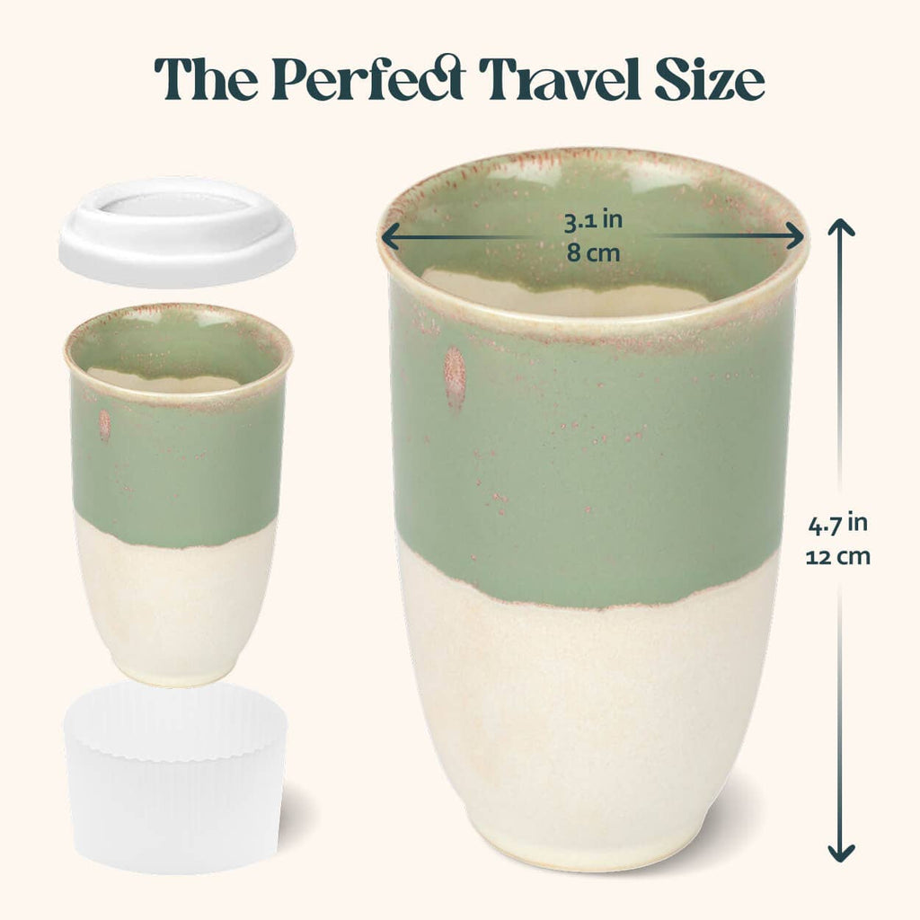 Nova Ceramics Travel Mugs - Sage Green Ceramic Travel Mug – 12oz Reusable Cup - Matcha