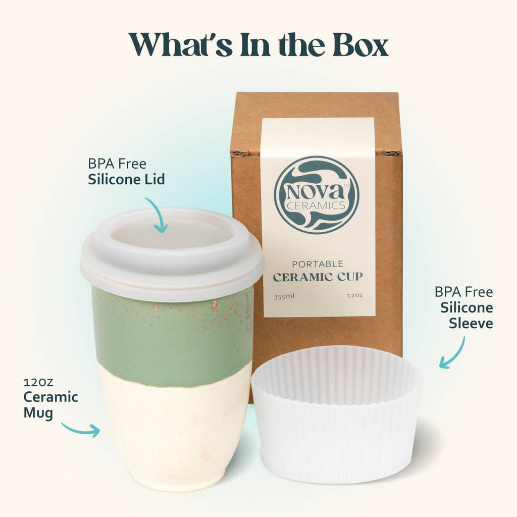 Nova Ceramics Travel Mugs - Sage Green Ceramic Travel Mug – 12oz Reusable Cup - Matcha