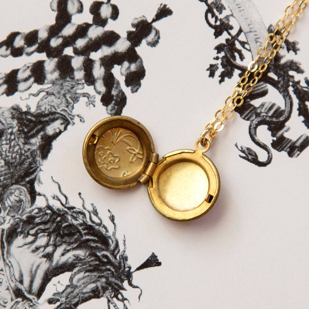 Kindred Objects - Vintage Mini Round Locket Necklace (Floral)