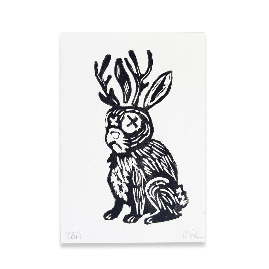 Carl the Jackalope Linocut Art Print (Signed Original)