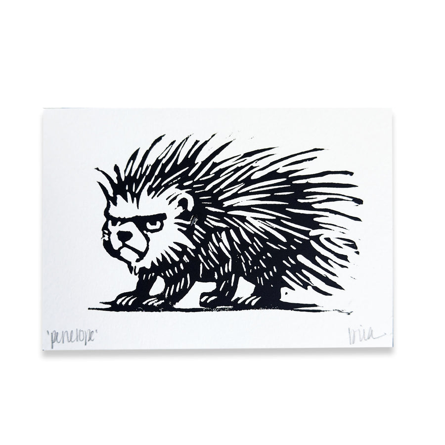 Penelope the Porcupine Linocut Art Print (Signed Original)