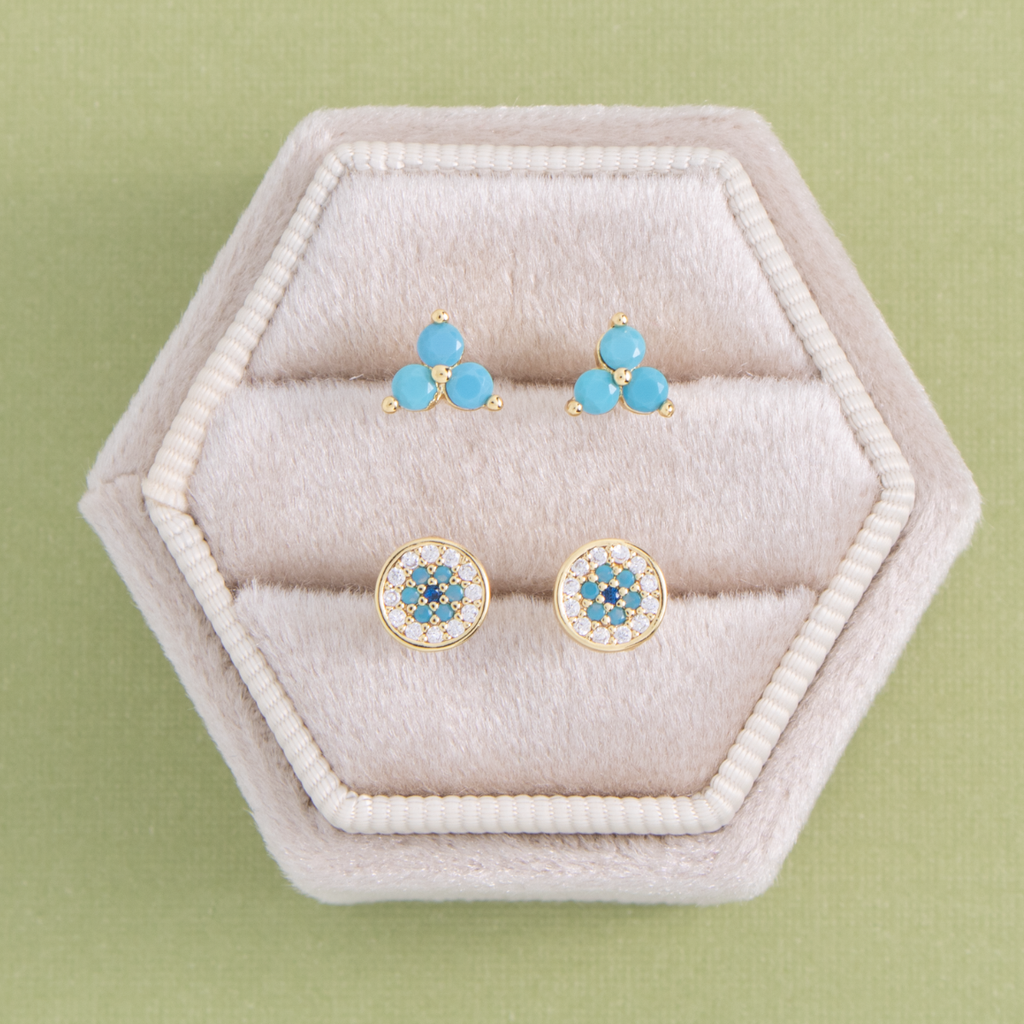 Splendid Iris - Light Blue Triple Cluster Studs on Velvet Tag