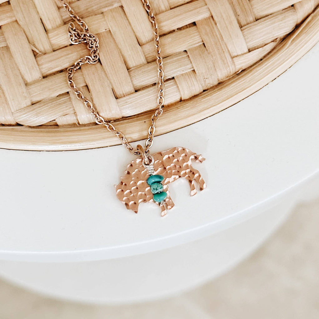 Mini Bison Necklace, Buffalo, Hand Stamped Necklace, Turquoi