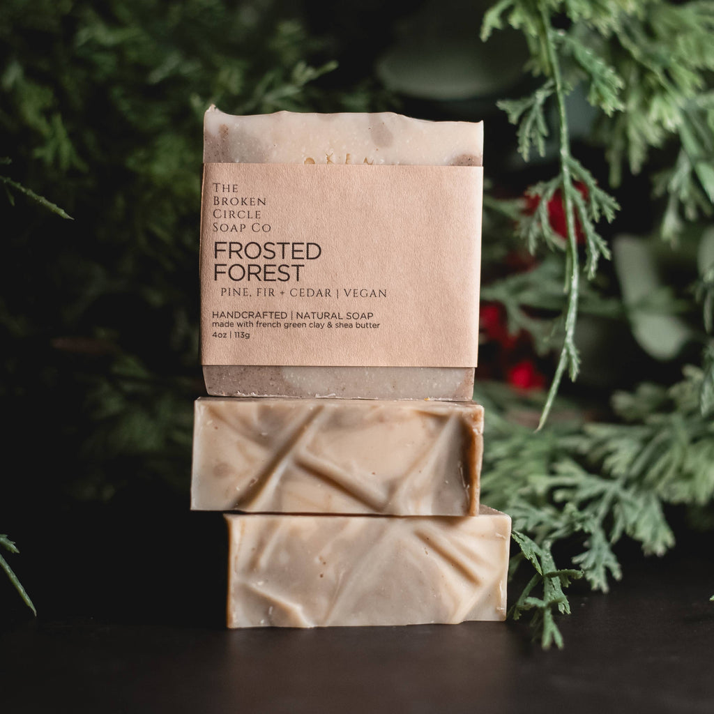 The Broken Circle Soap Co - Frosted Forest Artisan Soap – Pine, Cedar & Fir Needle Bar for Refreshing Winter Skin
