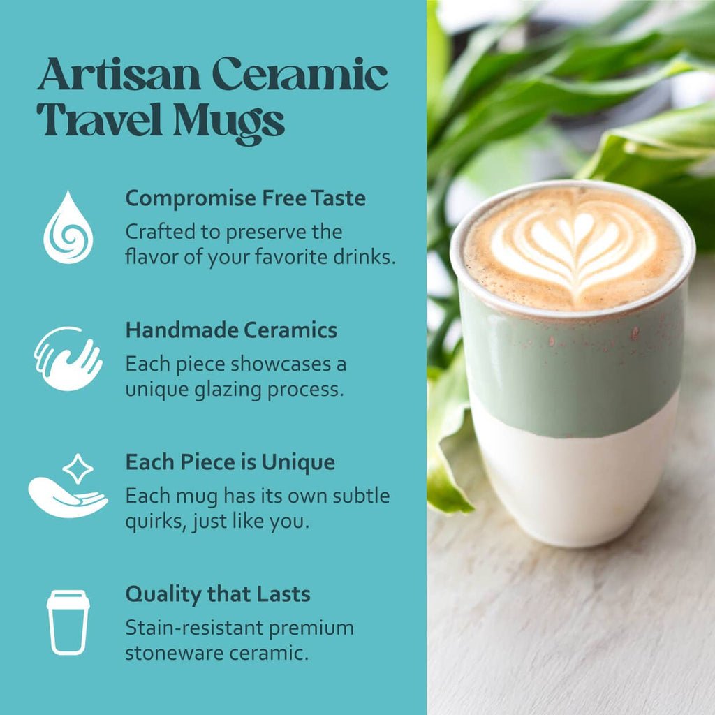 Nova Ceramics Travel Mugs - Sage Green Ceramic Travel Mug – 12oz Reusable Cup - Matcha
