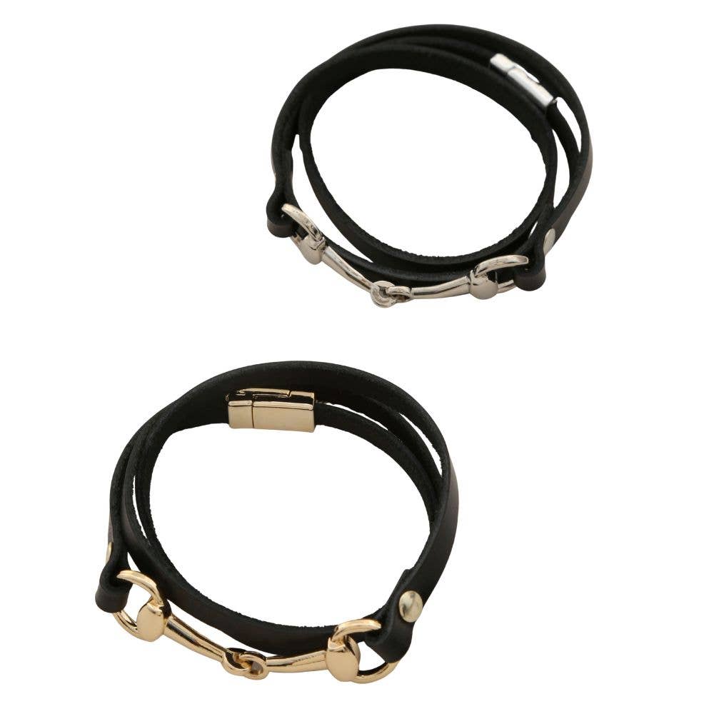 JOIA ACCESSORIES - HORSEBIT PU LEATHER WRAP BRACELET, QBA 526